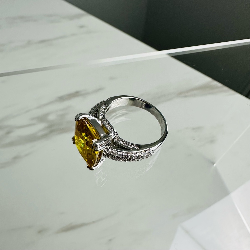 Sterling Silver Yellow Cz Statement Ring Pav Acce… - image 3